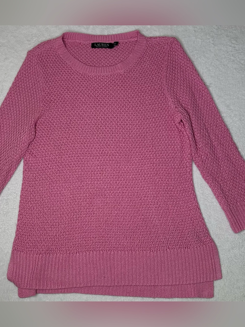 Lauren Ralph Lauren Women’s Large Pink Textured Knit Crewneck Sweater Pullover